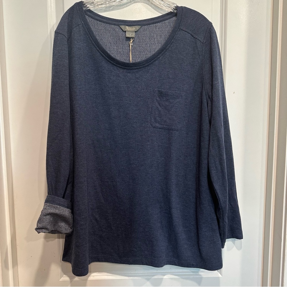 New Natural reflections XL Pullover Sweater Thermal Blue Long Sleeve Soft Cotton